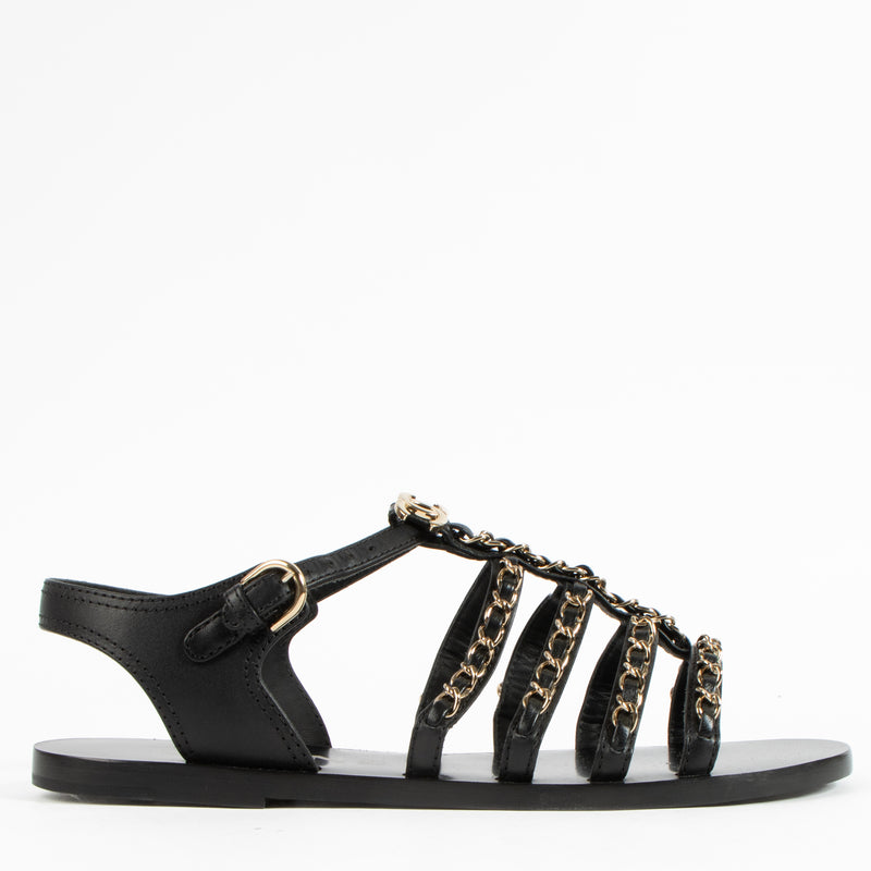Chanel 23S Black CC Chain Gladiator Sandals - Size 38