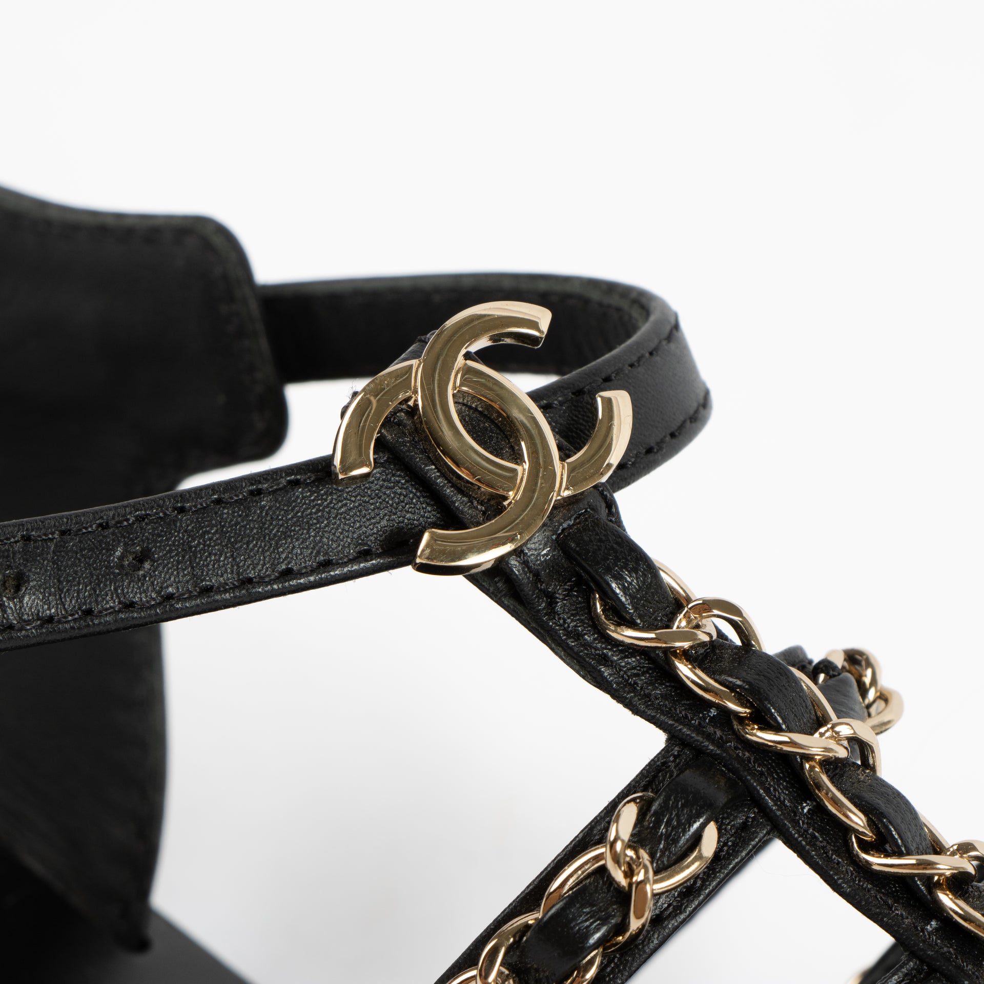 Chanel 23S Black CC Chain Gladiator Sandals - Size 38