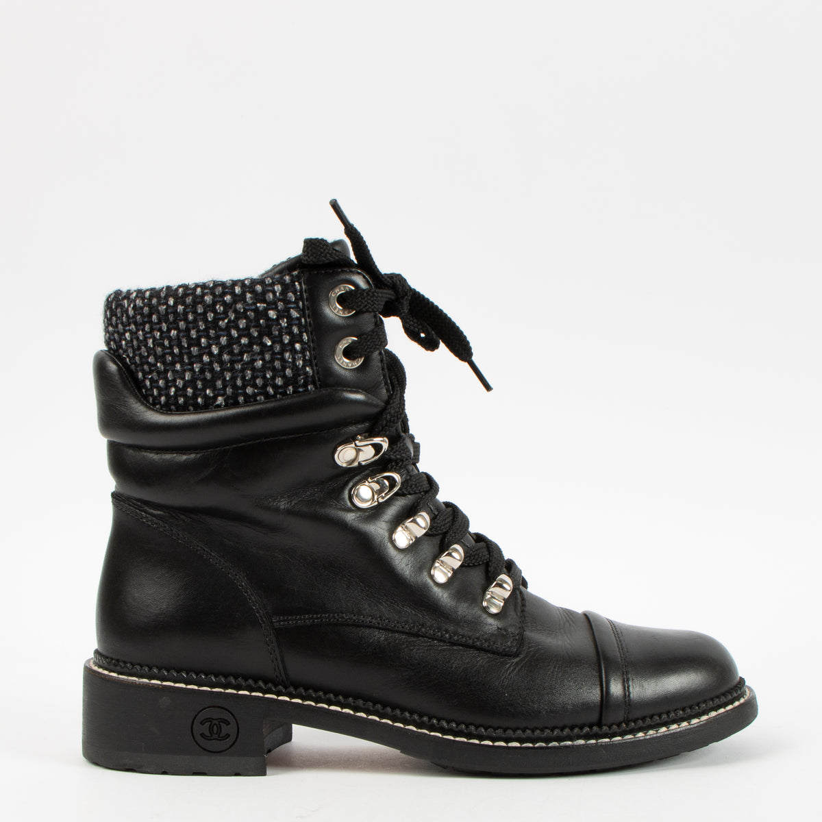 Shop this authentic Chanel 15A Black Combat Boots Size - 39 Pre-Loved on Labellov.com