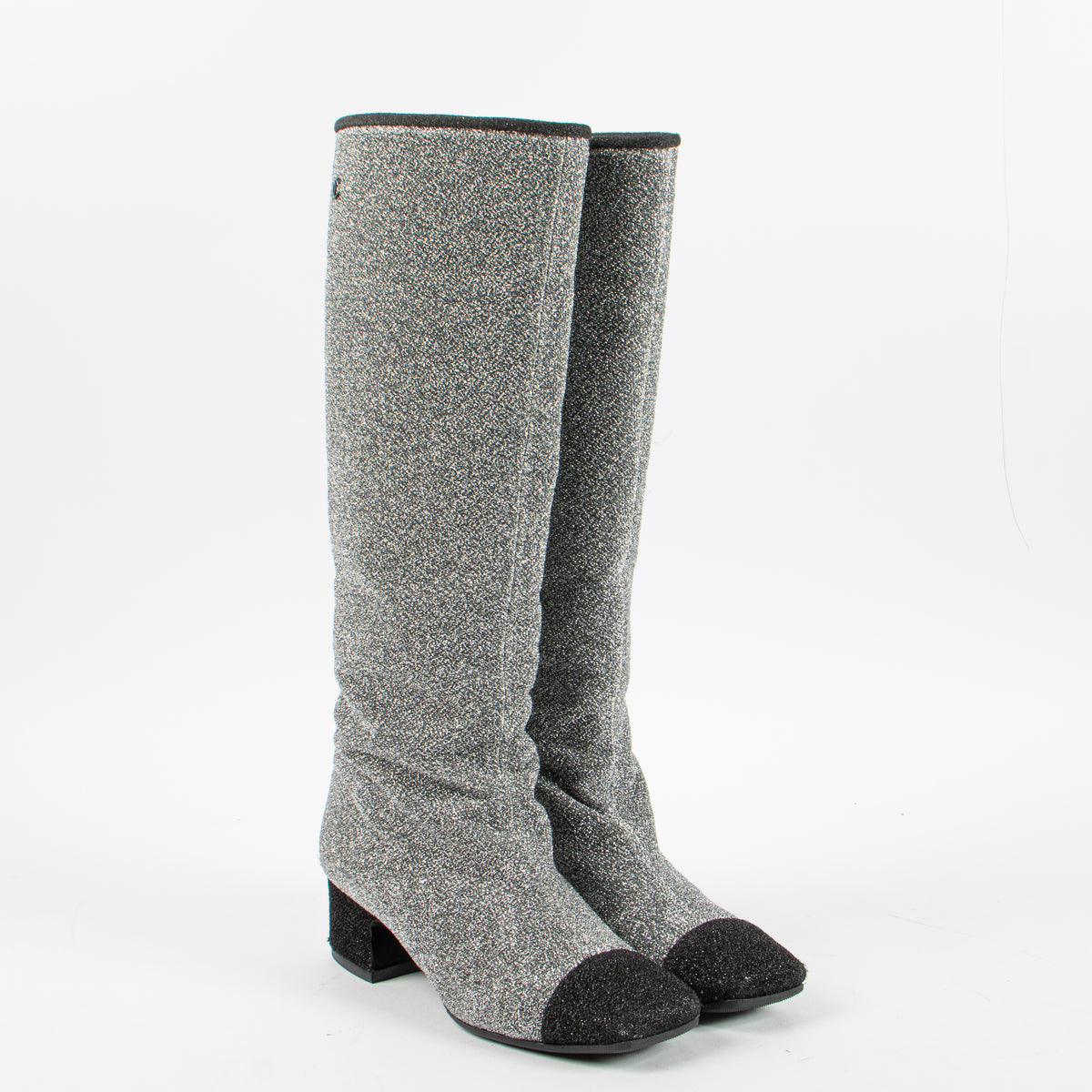 Shop this authentic Chanel 17K Silver Glitter Milky Way High Boots Size - 37 Pre-Loved on Labellov.com