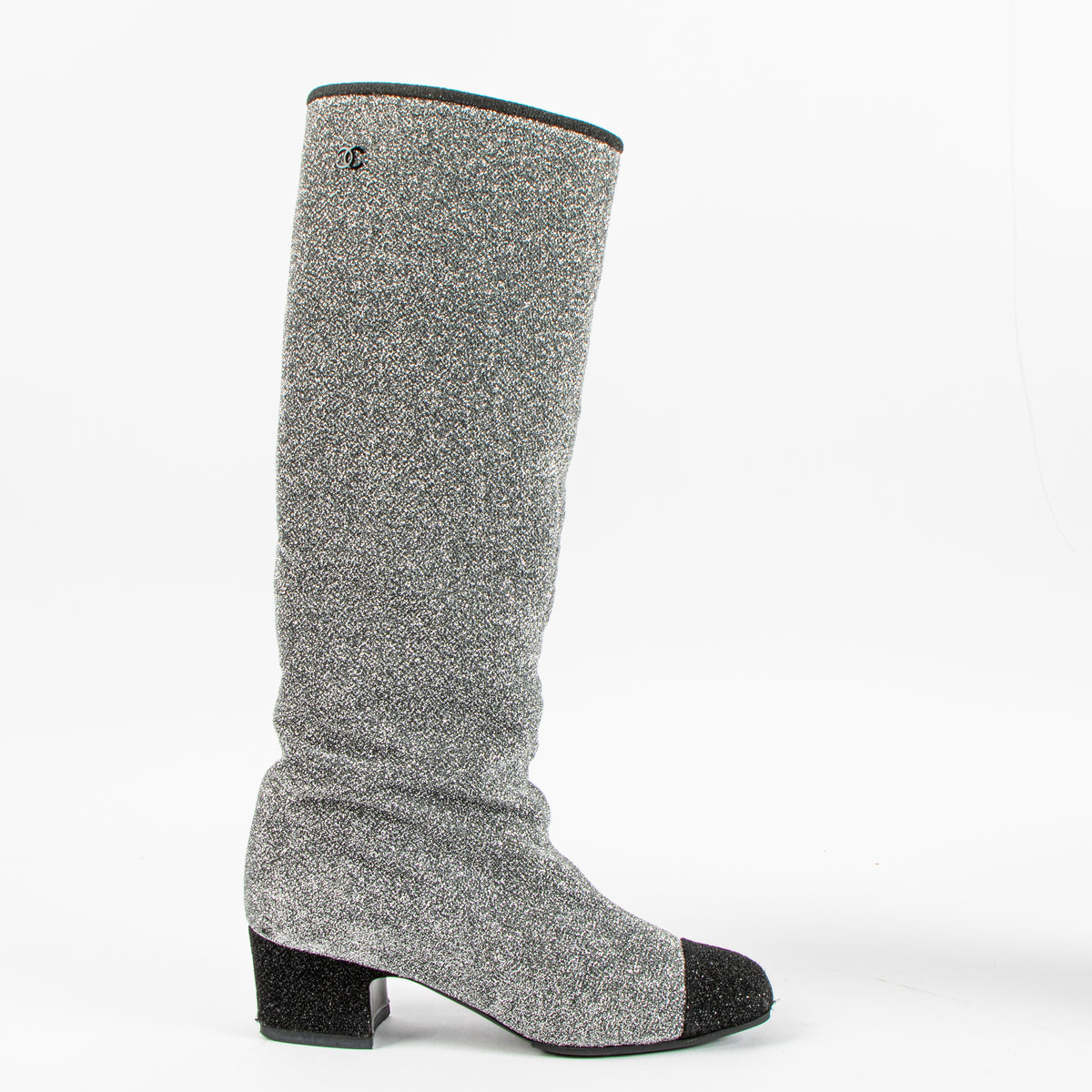 Shop this authentic Chanel 17K Silver Glitter Milky Way High Boots Size - 37 Pre-Loved on Labellov.com