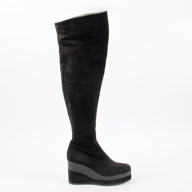 Shop this authentic Hermes Black Suede High Wedge Boots- Size 38 pre-loved on Labellov.com