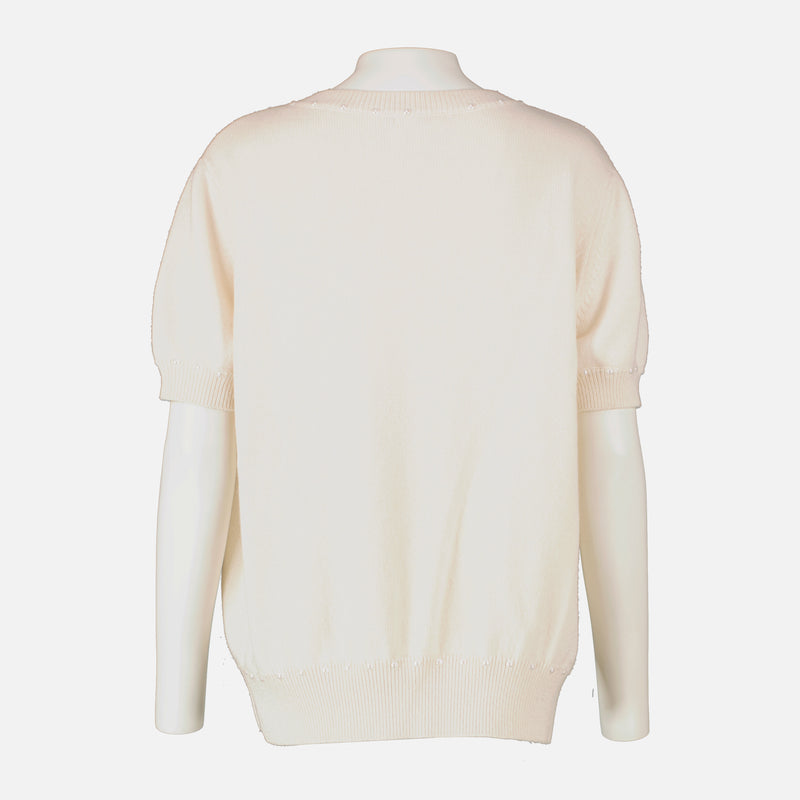 Chanel Cream Pearl Embellished Sweater - Size 40