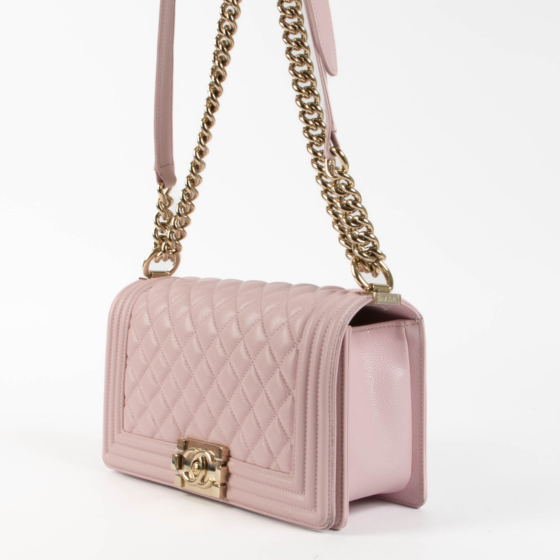 Shop the authentic Chanel Pink Caviar Medium Boy Chanel Bag second hand on Labellov.com