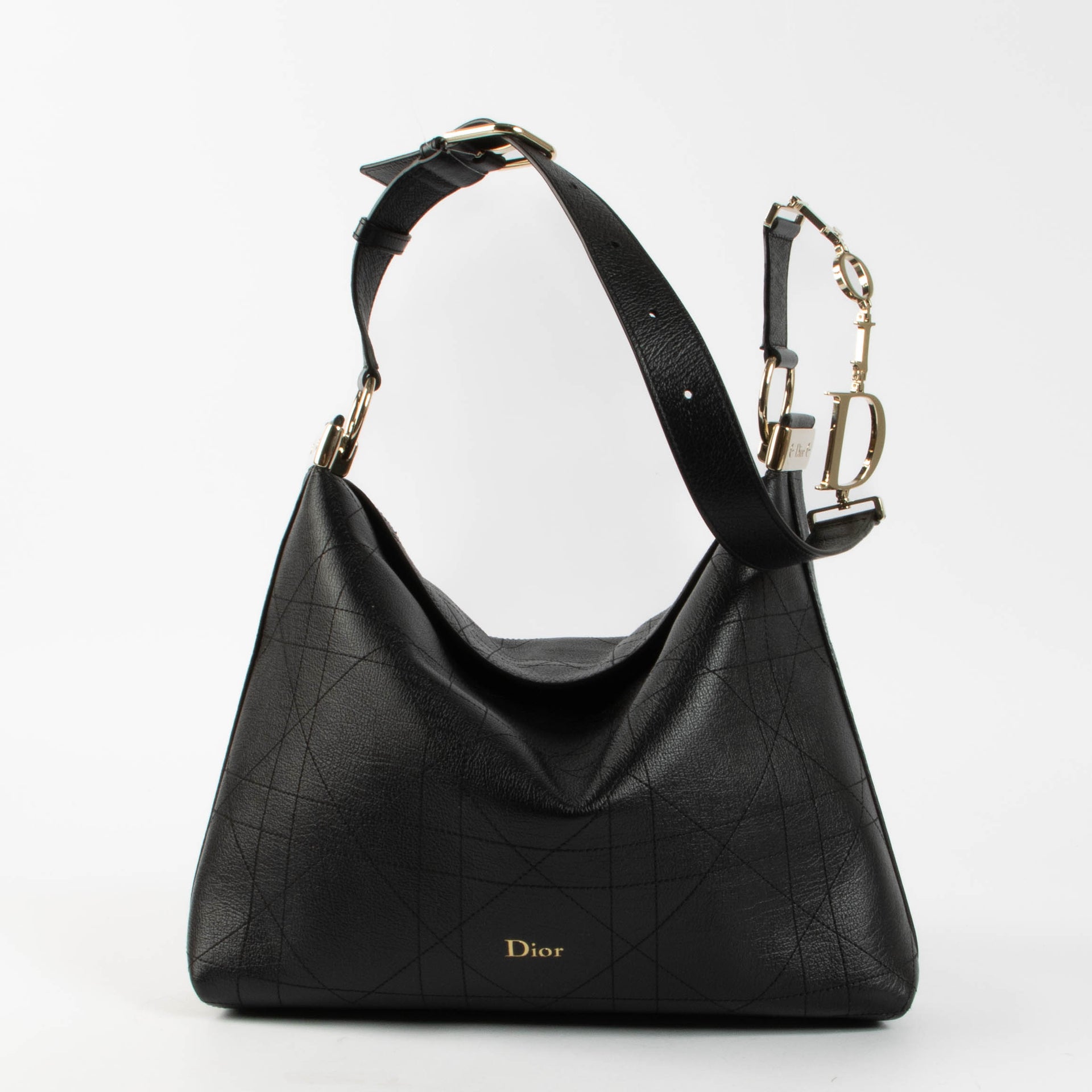 Shop the authentic Christian Dior Black Flat Cannage Large Diorly Shoulder Bag second hand on Labellov.com