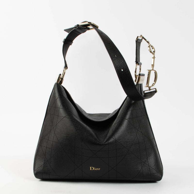 Shop the authentic Christian Dior Black Flat Cannage Large Diorly Shoulder Bag second hand on Labellov.com