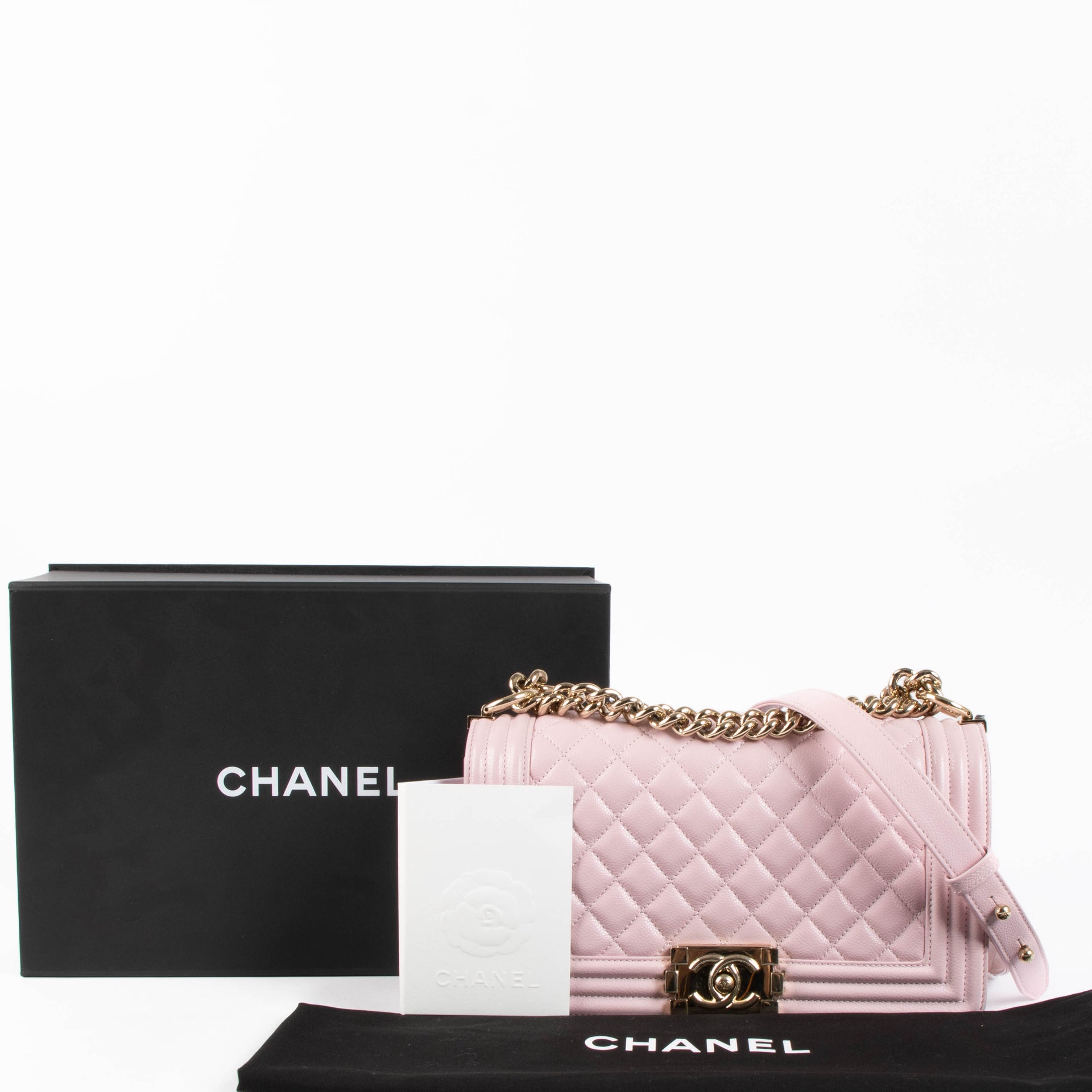 Shop the authentic Chanel Pink Caviar Medium Boy Chanel Bag second hand on Labellov.com