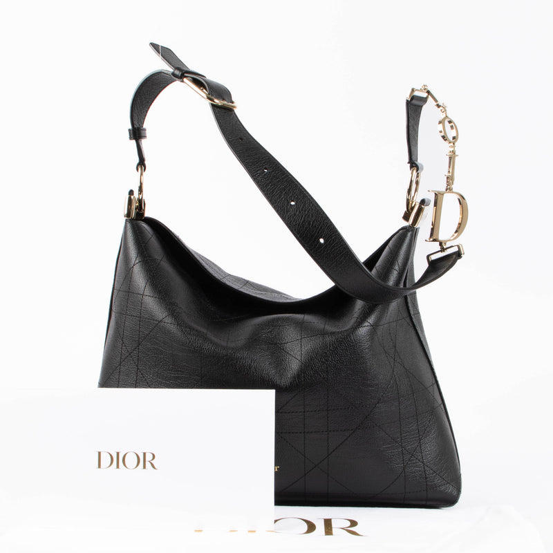 Shop the authentic Christian Dior Black Flat Cannage Large Diorly Shoulder Bag second hand on Labellov.com