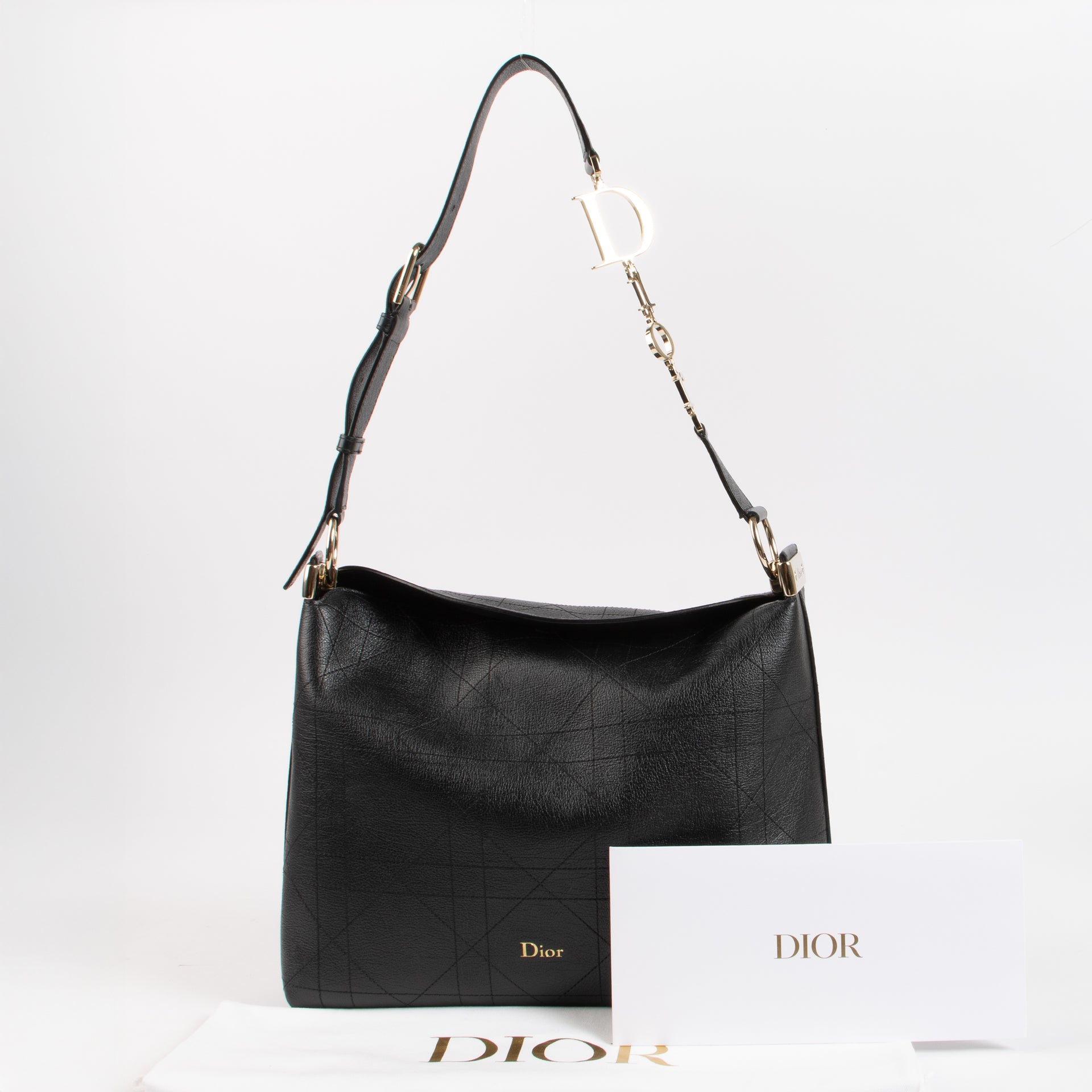 Christian Dior Black Flat Cannage Medium Diorly Shoulder Bag