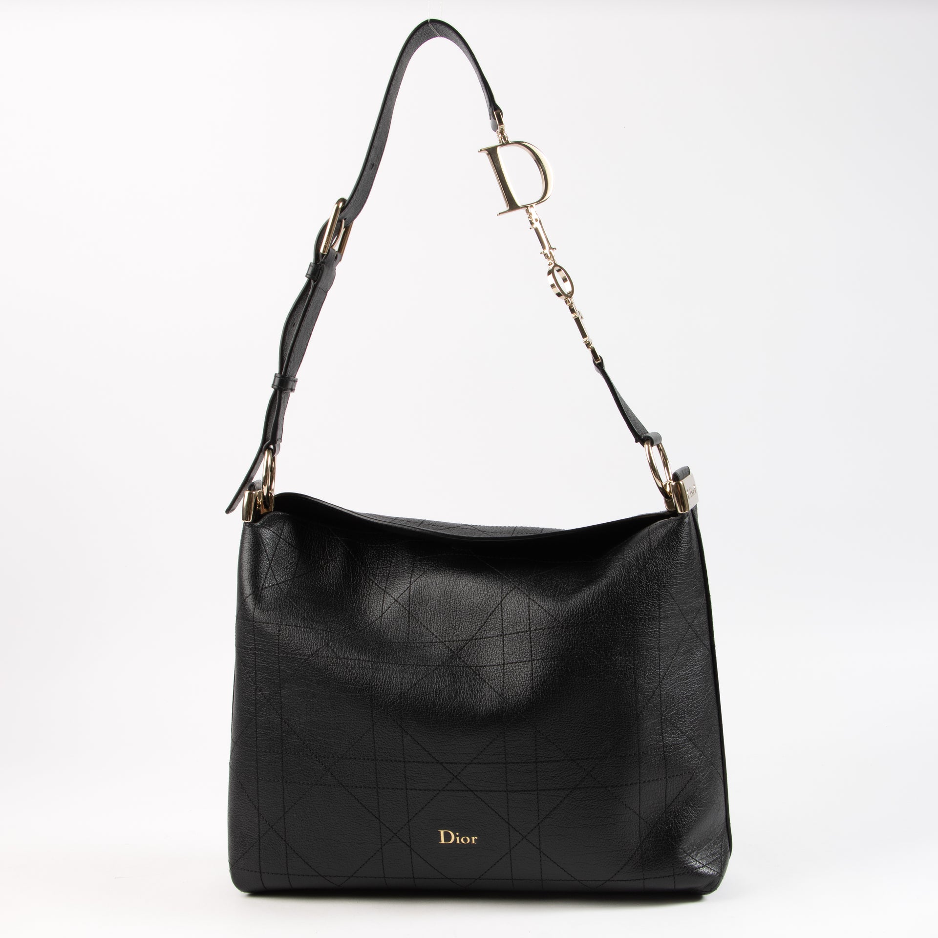 Christian Dior Black Flat Cannage Medium Diorly Shoulder Bag