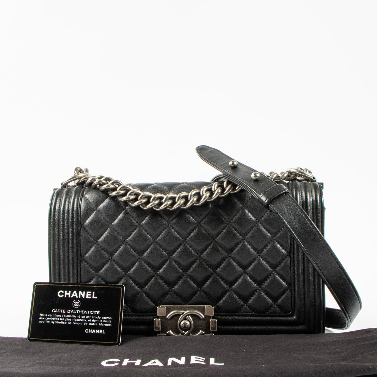 Shop this authentic Chanel Black Medium Boy Chanel Bag pre-loved on Labellov.com
