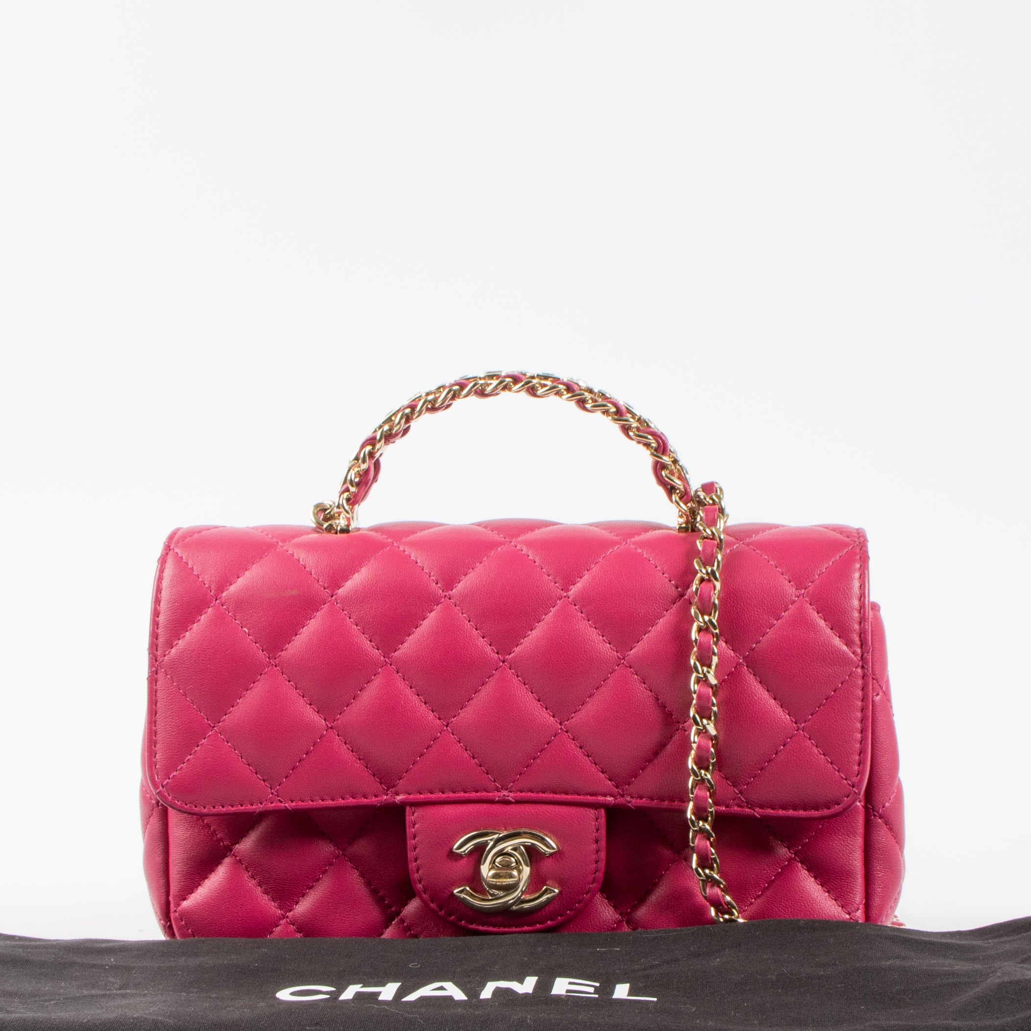 Chanel 23A Pink Lambskin Mini Flap Bag with Crystal Embellished