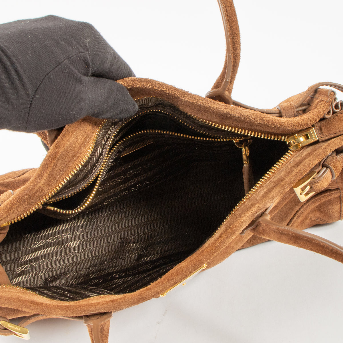 Shop this authentic Prada Cocoa Brown Suede Medium Bonnie Bag pre-loved on Labellov.com