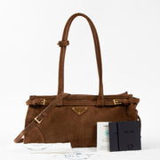 Shop this authentic Prada Cocoa Brown Suede Medium Bonnie Bag pre-loved on Labellov.com
