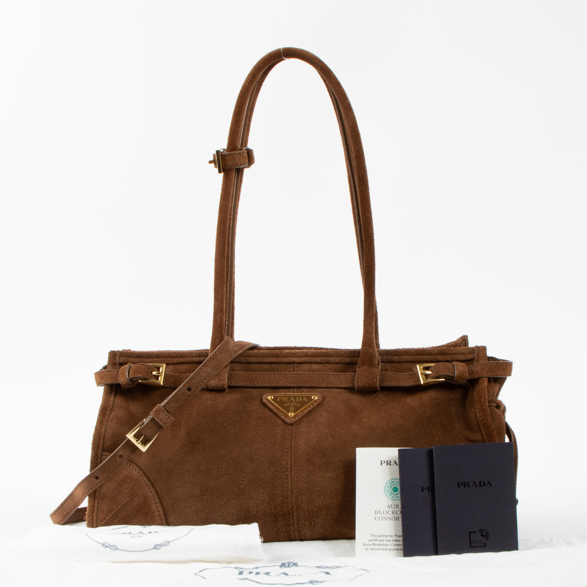 Shop this authentic Prada Cocoa Brown Suede Medium Bonnie Bag pre-loved on Labellov.com