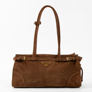 Shop this authentic Prada Cocoa Brown Suede Medium Bonnie Bag pre-loved on Labellov.com