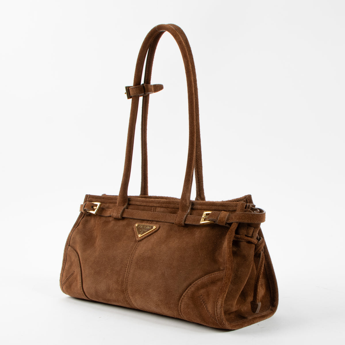Shop this authentic Prada Cocoa Brown Suede Medium Bonnie Bag pre-loved on Labellov.com
