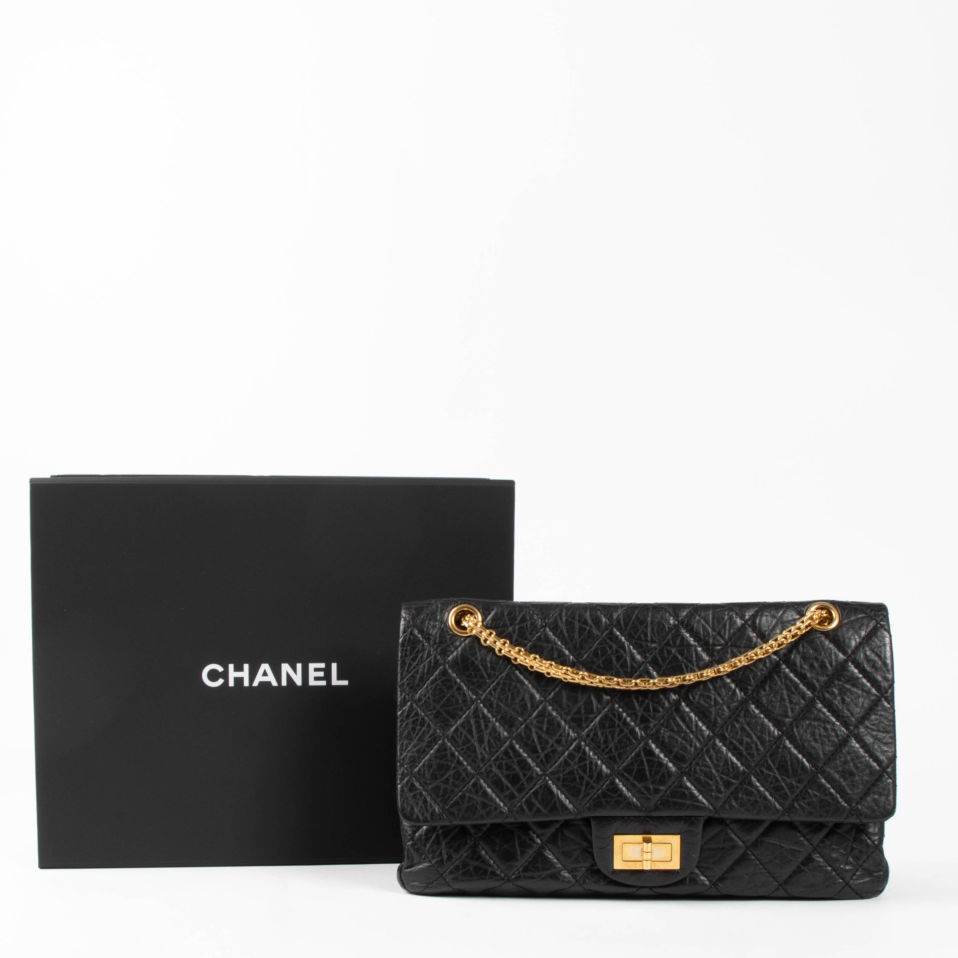 Chanel Black Aged Calfskin Large Reissue 2.55 Bag