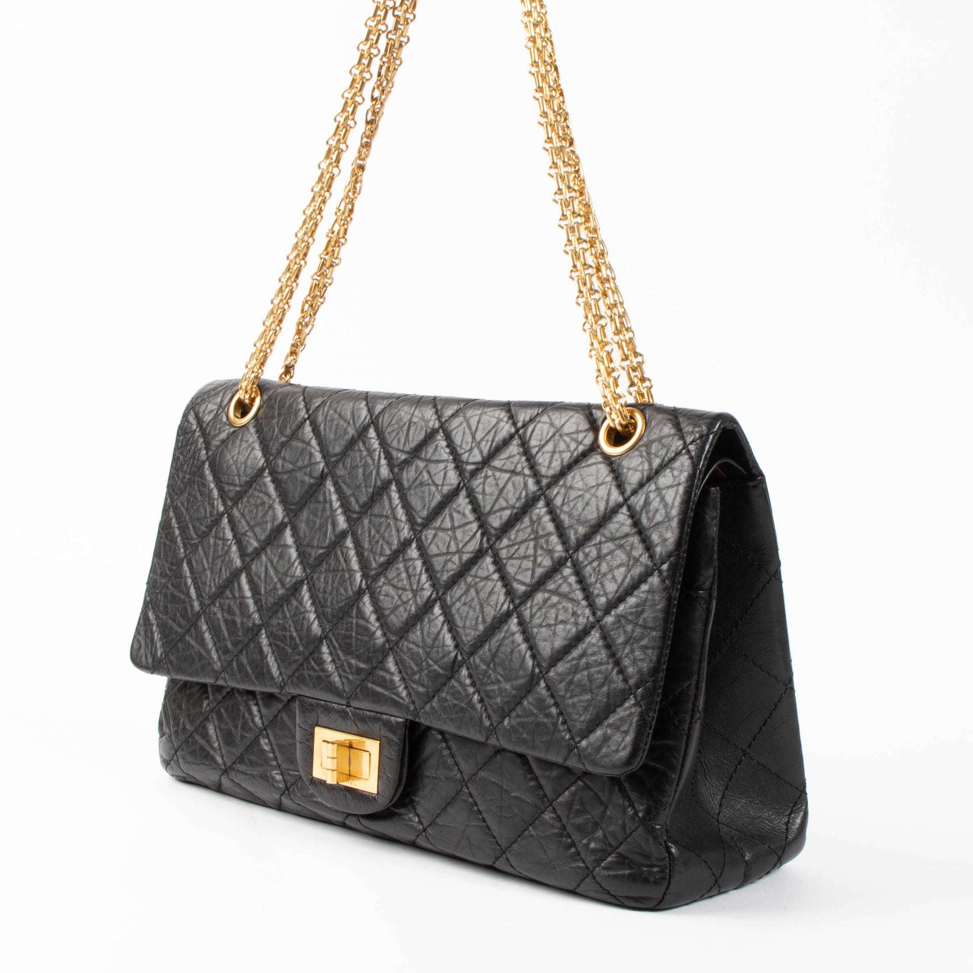 Chanel Black Aged Calfskin Large Reissue 2.55 Bag