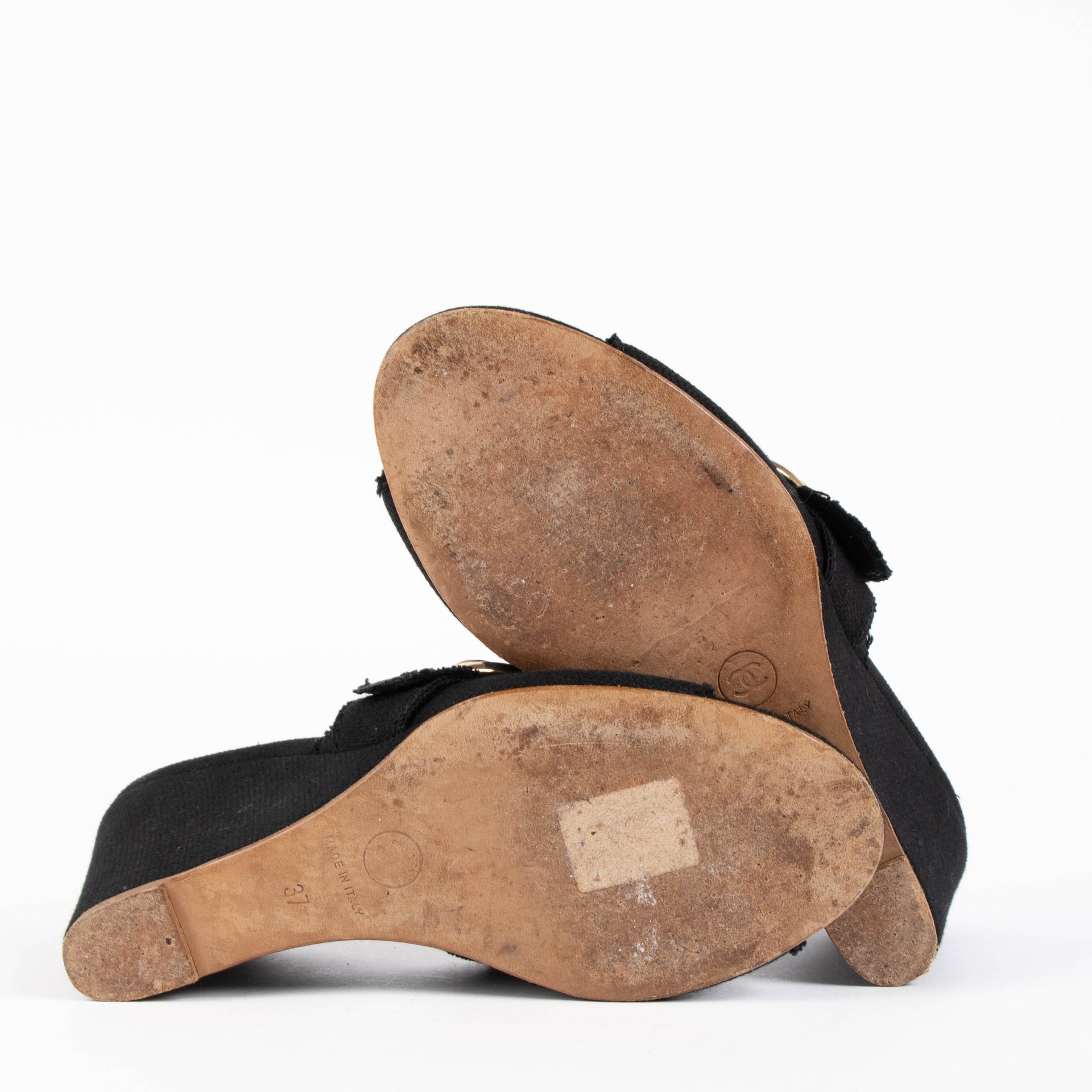 Shop these authentic Chanel Black Canvas Sandals Size 37 pre-loved on Labellov.com 