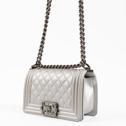 Shop the authentic Chanel Silver Calfskin Small Boy Chanel Bag on Labellov.com !