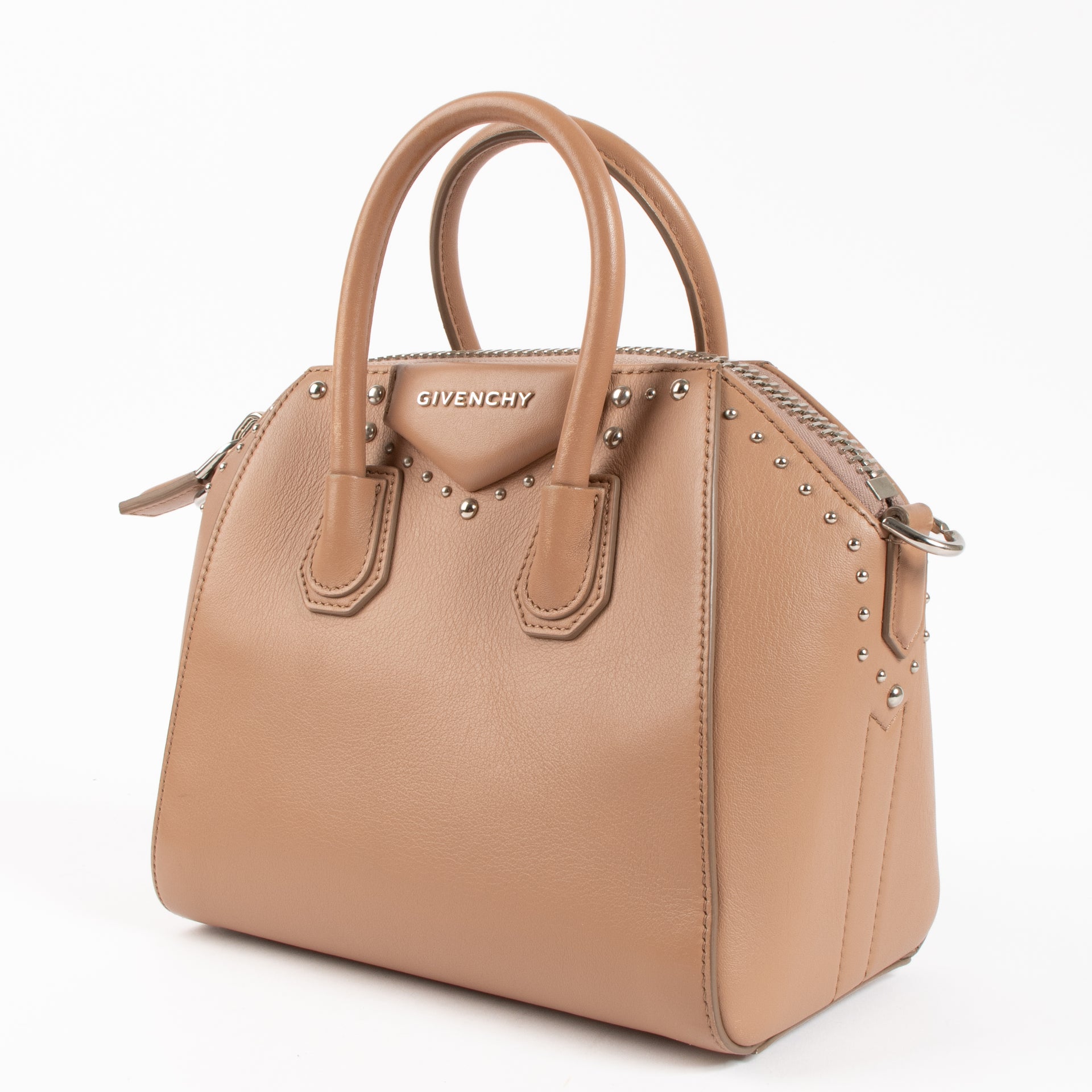 Shop the authentic Givenchy Beige Leather Studded Antigona Mini Bag on Labellov.com !