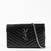 Shop the authentic Saint Laurent Black Leather Cassandre Classic Chain Wallet on Labellov.com !