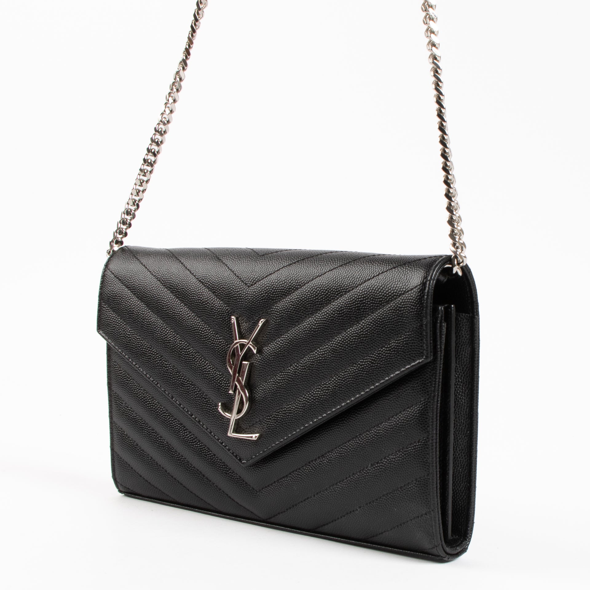 Shop the authentic Saint Laurent Black Leather Cassandre Classic Chain Wallet on Labellov.com !