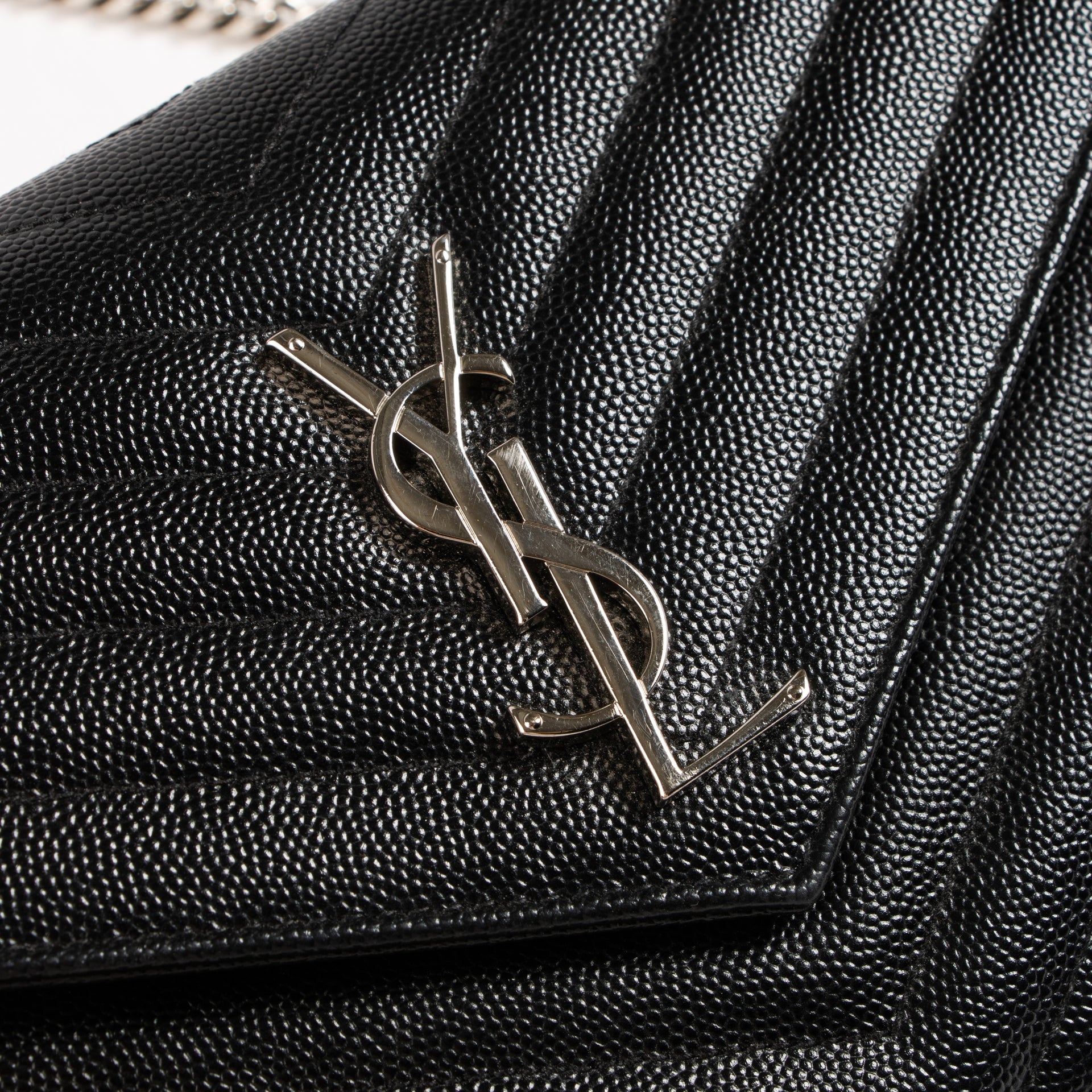 Shop the authentic Saint Laurent Black Leather Cassandre Classic Chain Wallet on Labellov.com !
