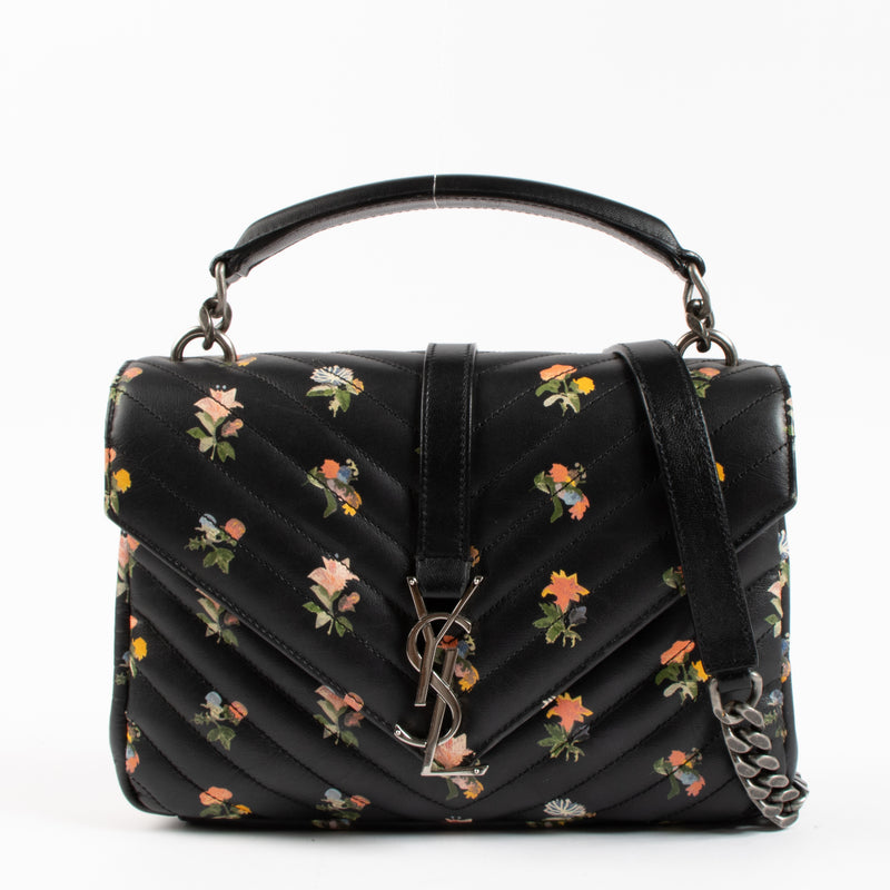 Shop the authentic Saint Laurent Black Floral Medium College Bag on Labellov.com !