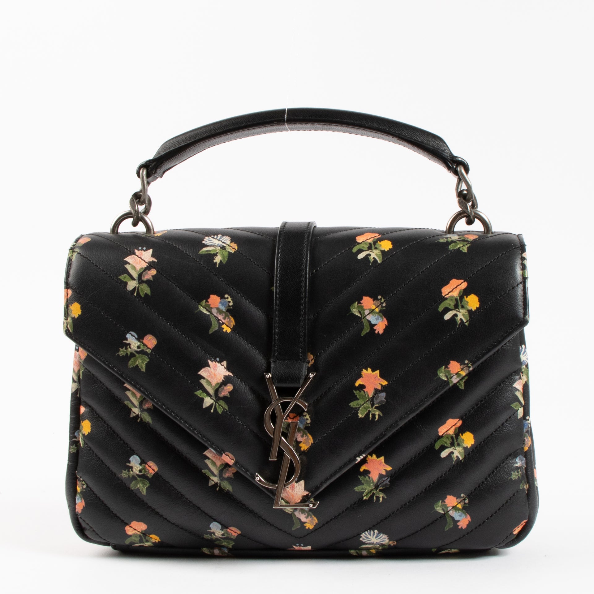 Shop the authentic Saint Laurent Black Floral Medium College Bag on Labellov.com !