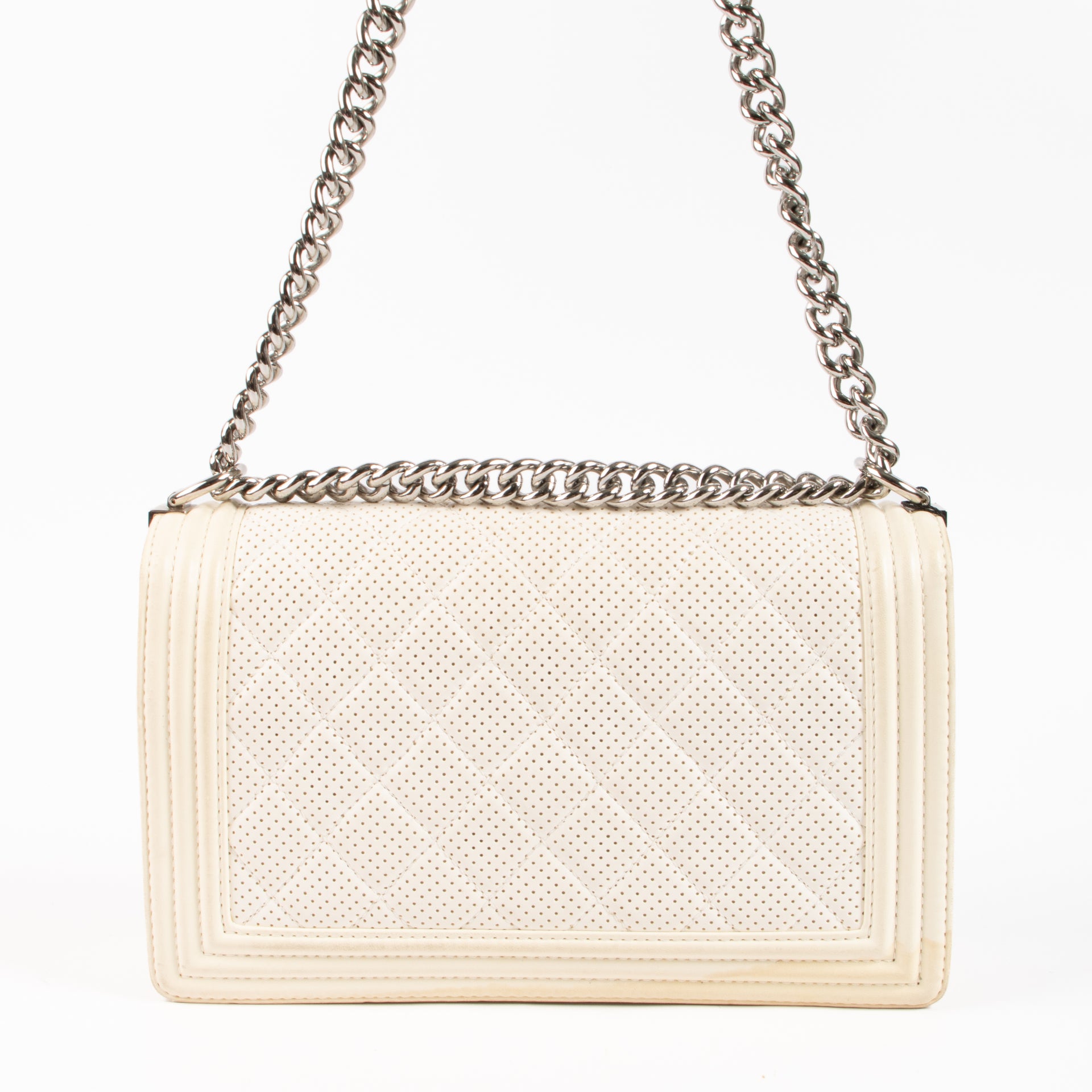 Chanel White Perforated Large Boy Chanel Bag