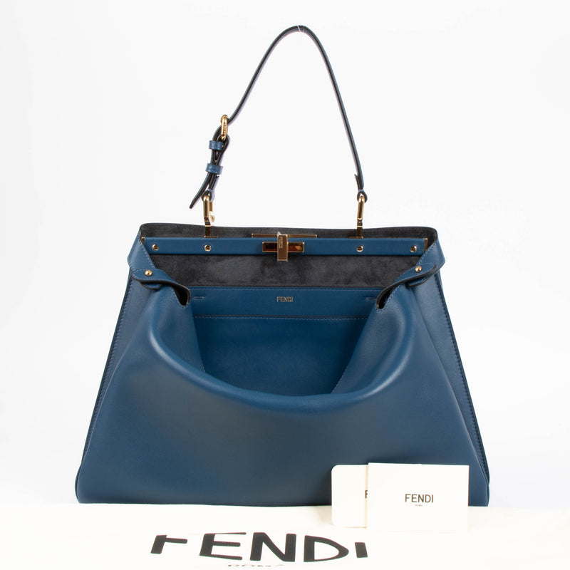 Shop the authentic Fendi Blue Large Peekaboo ISeeU Soft Bag second hand on Labellov.com