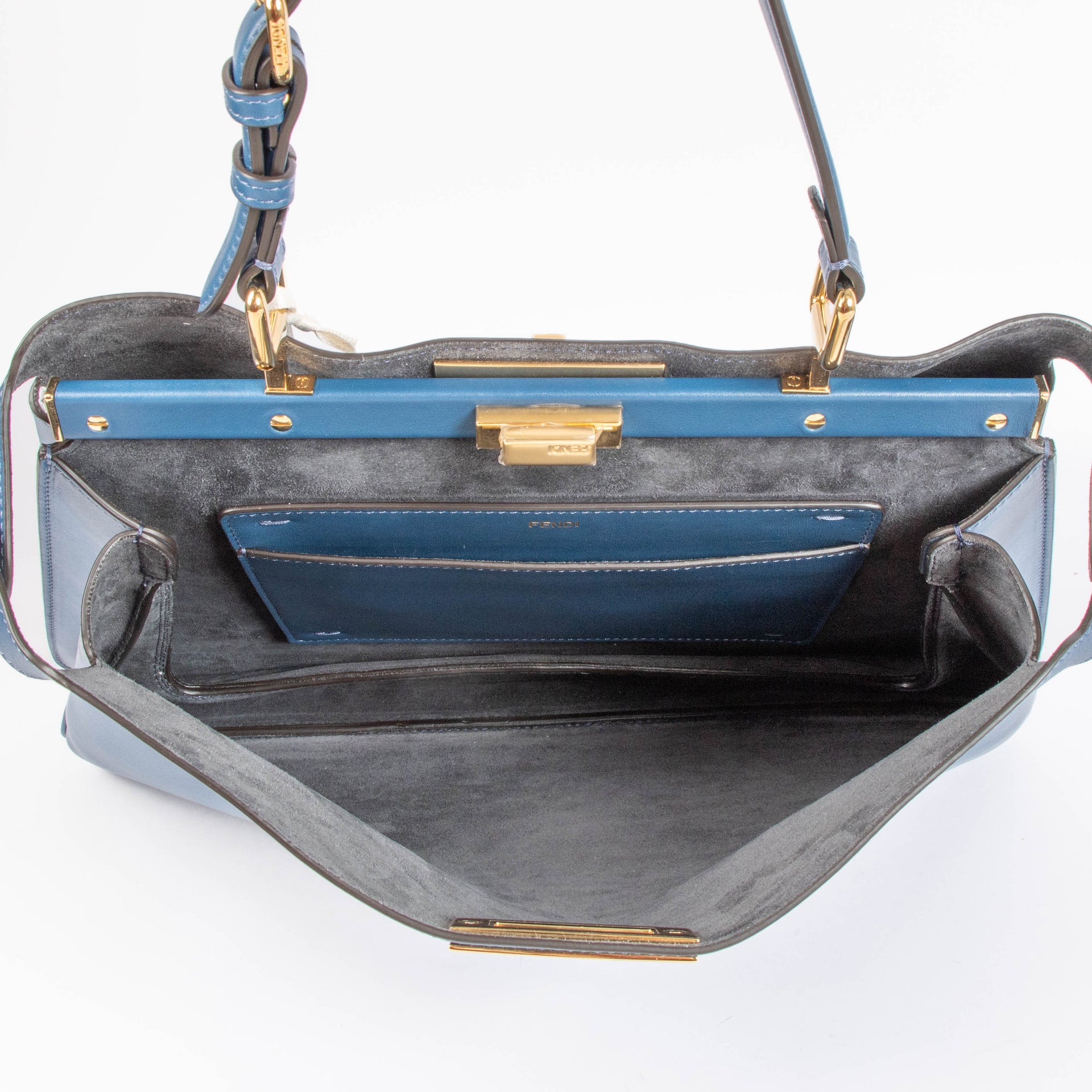 Shop the authentic Fendi Blue Large Peekaboo ISeeU Soft Bag second hand on Labellov.com