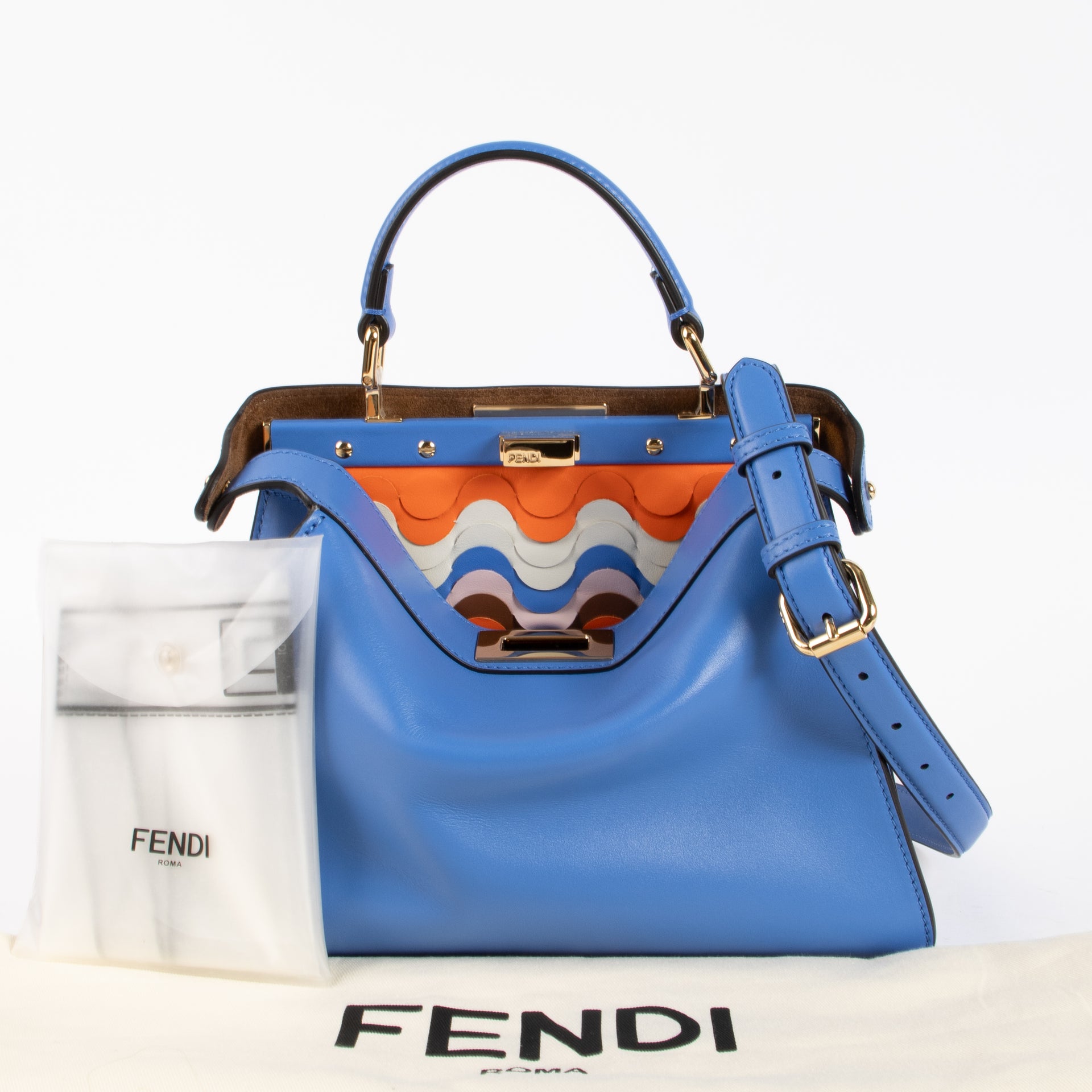 Fendi Costal Sky Blue Wave Inlay Peekaboo IseeU Petite Bag