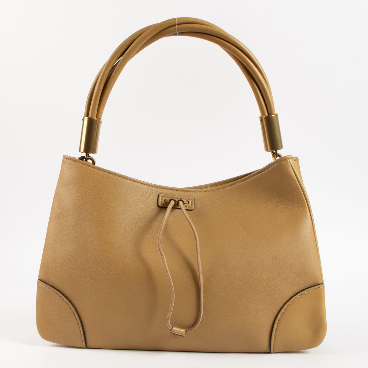 Shop this authentic Gucci Beige Leather Drawstring Bag pre-loved on Labellov.com