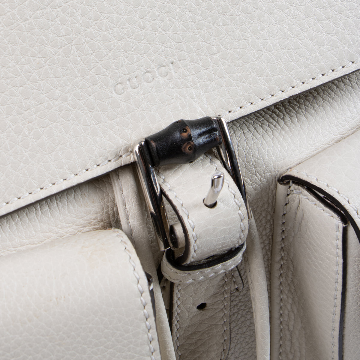 Shop this authentic Gucci White Leather Bamboo Backpack Pre-Loved on Labellov.com