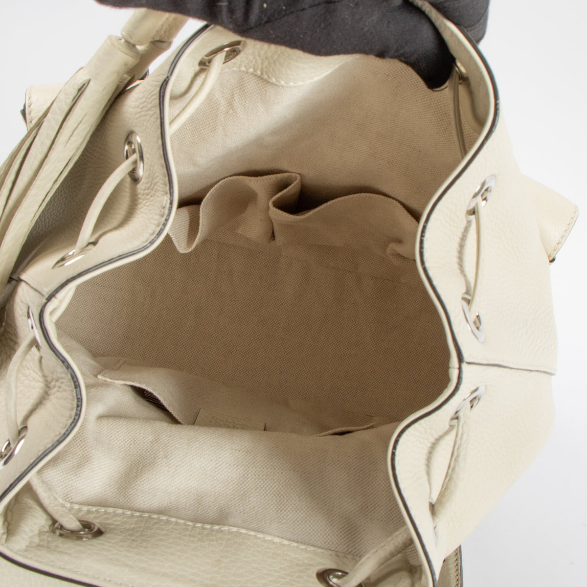 Shop this authentic Gucci White Leather Bamboo Backpack Pre-Loved on Labellov.com