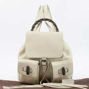 Shop this authentic Gucci White Leather Bamboo Backpack Pre-Loved on Labellov.com