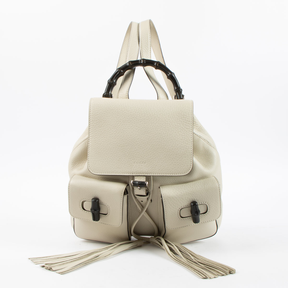 Shop this authentic Gucci White Leather Bamboo Backpack Pre-Loved on Labellov.com