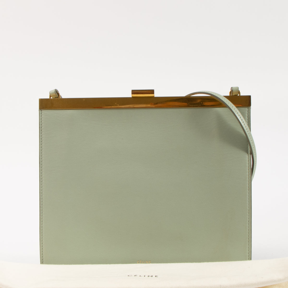 Shop this authentic Celine Sage Green Calfskin Mini Clasp Bag Pre-Loved on Labellov.com