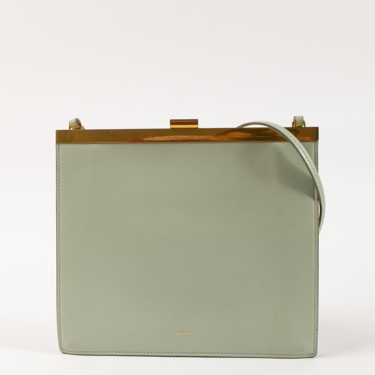 Shop this authentic Celine Sage Green Calfskin Mini Clasp Bag pre-loved on Labellov.com