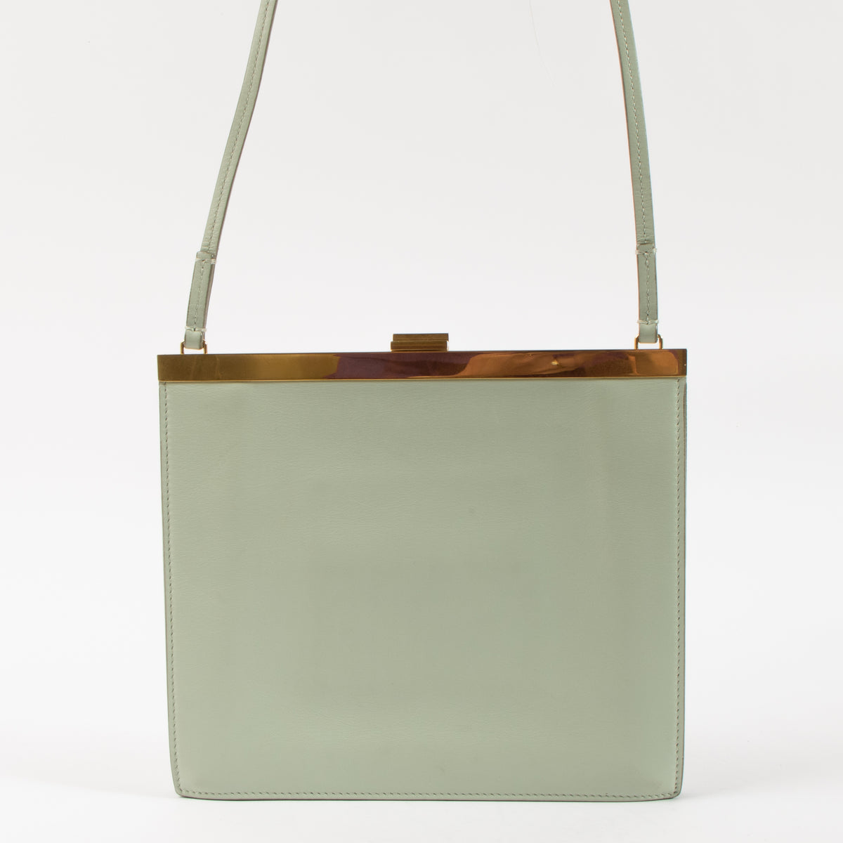 Shop this authentic Celine Sage Green Calfskin Mini Clasp Bag Pre-Loved on Labellov.com