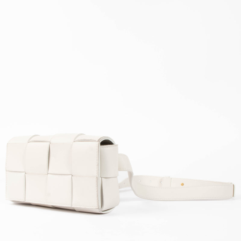 Shop this authentic Bottega Veneta White Mini Cassette Belt bag pre-loved on Labellov.com 