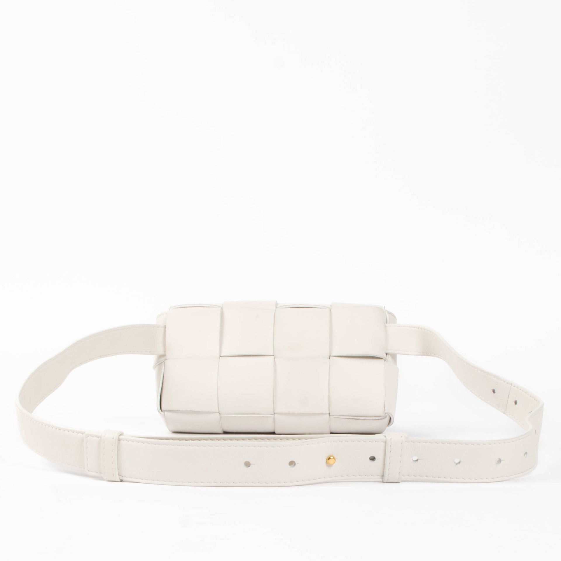 Shop this authentic Bottega Veneta White Mini Cassette Belt bag pre-loved on Labellov.com 