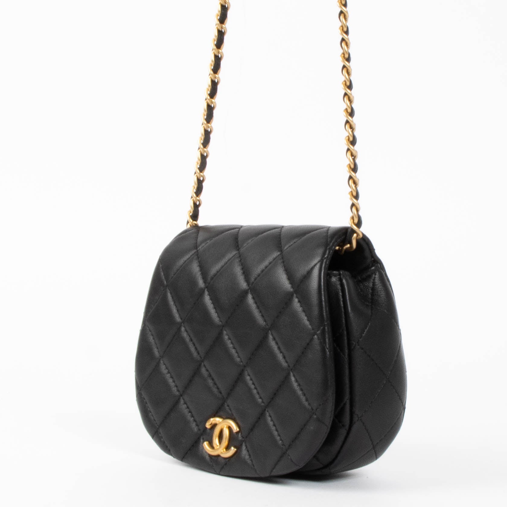 Shop this authentic Chanel Black Micro Round Bag pre-loved on Labellov.com