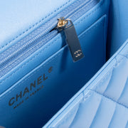 Shop this authentic Chanel Blue Lambskin Mini Flap Bag with Handle pre-loved on Labellov.com