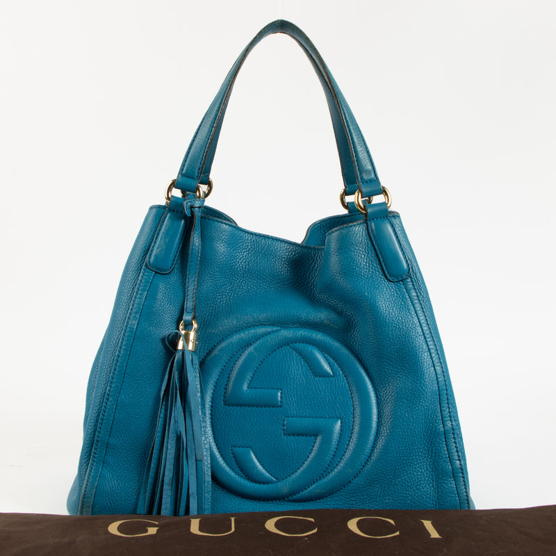 Gucci Blue Leather Soho Medium Tote Bag