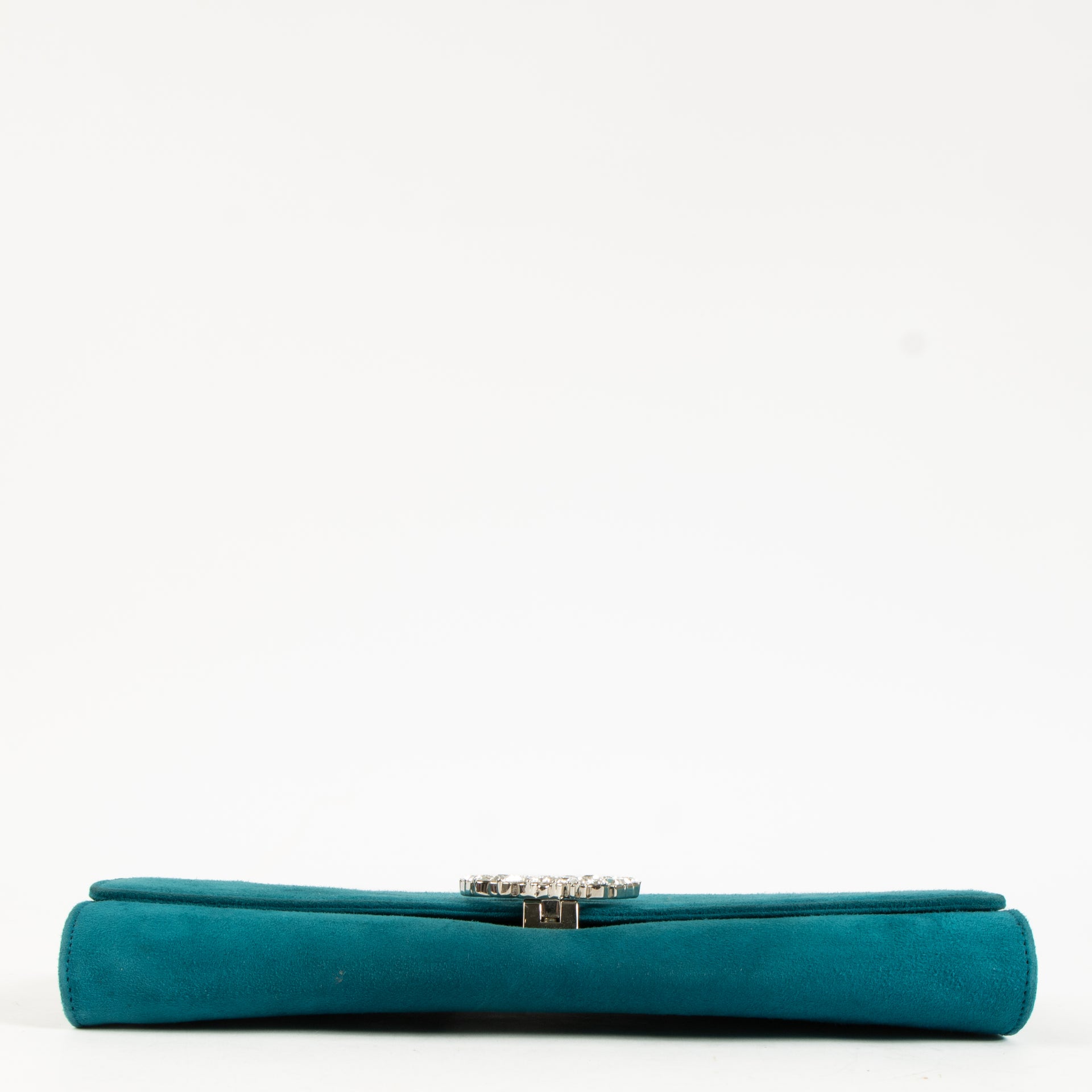 Gucci Teal Suede Crystal Broadway Clutch
