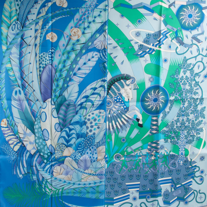 Hermes Carré de Soie 90 Hereuses Bleu